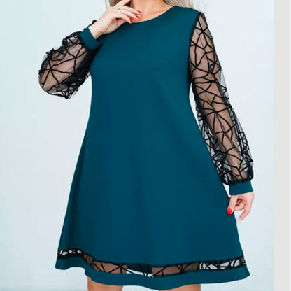 Vestido patchwork con cuello redondo para mujer.