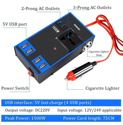 🚗 ממיר זרם 220 וולט לרכב, 12v24V עד 220 וולט